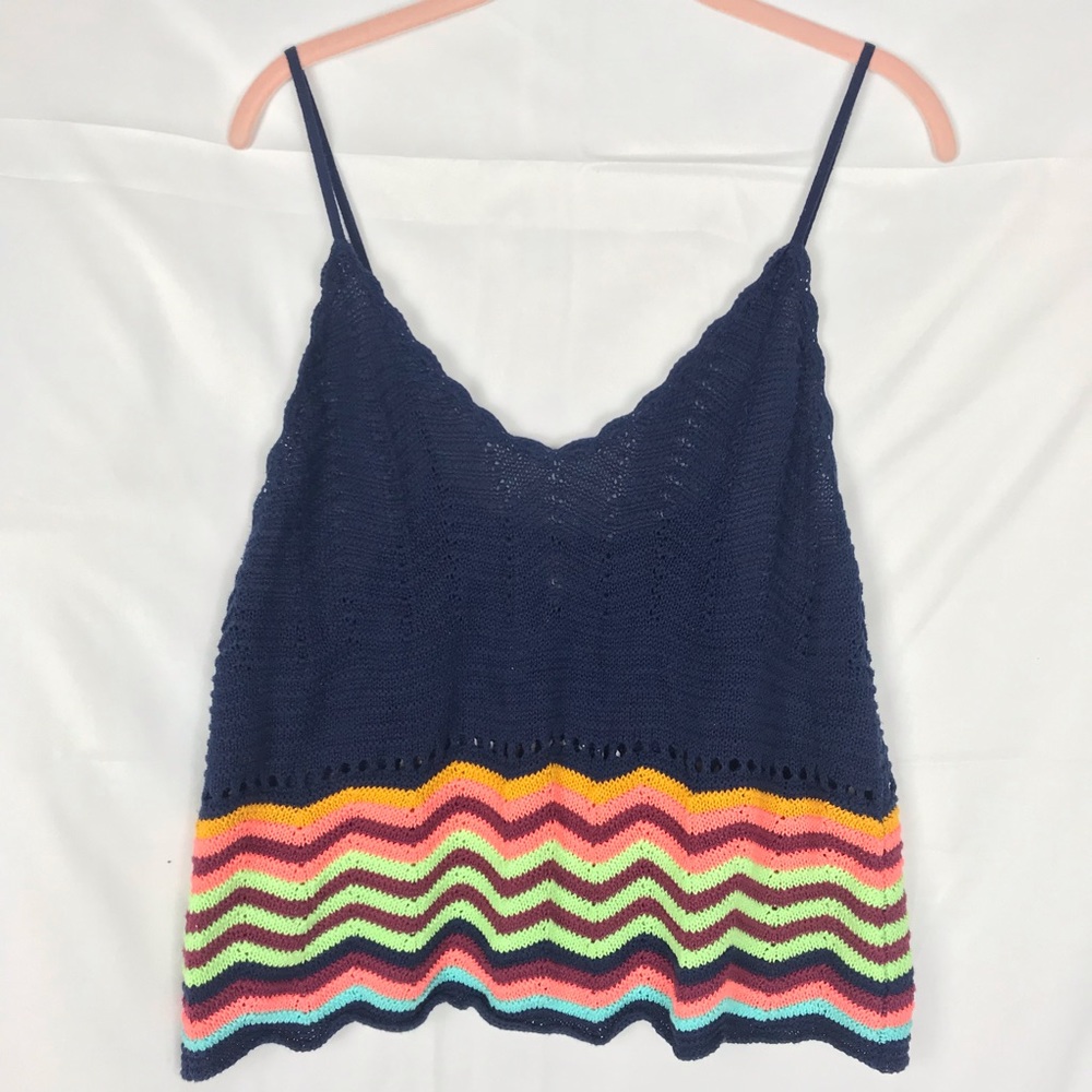 Mossimo Blue/Multi-Color Crochet Top LRG